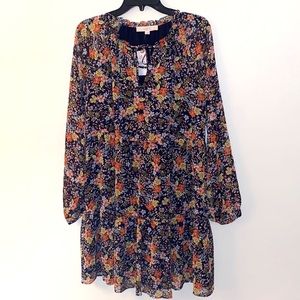 Floral Tie Neck Swing Dress, Medium